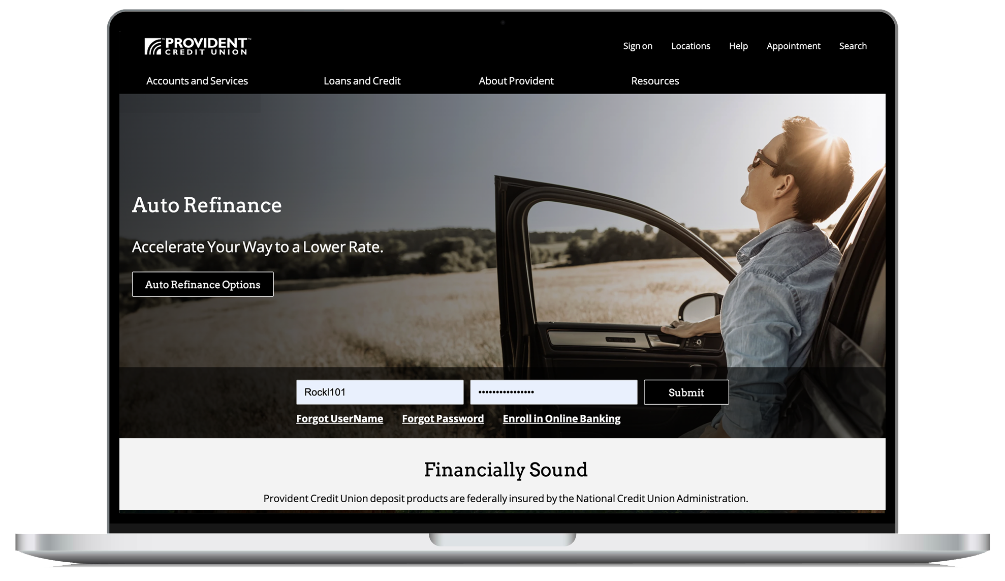 Provident desktop homepage
