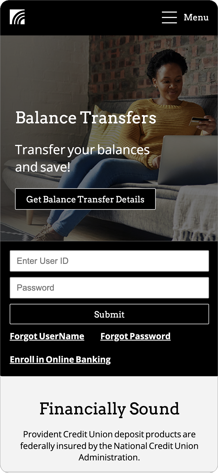 Provident mobile homepage